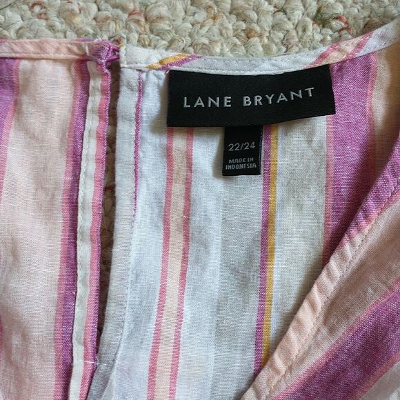 Lane Bryant Top Blouse Womens 22/24 Pink Striped Chevron Peplum Sleeveless Beach - Picture 5 of 7